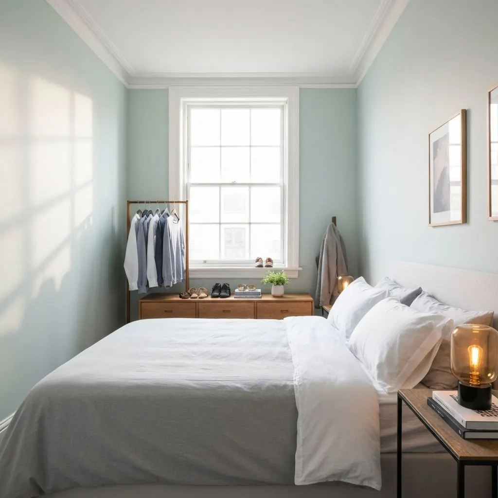 Freshly cleaned bedroom with organized linens